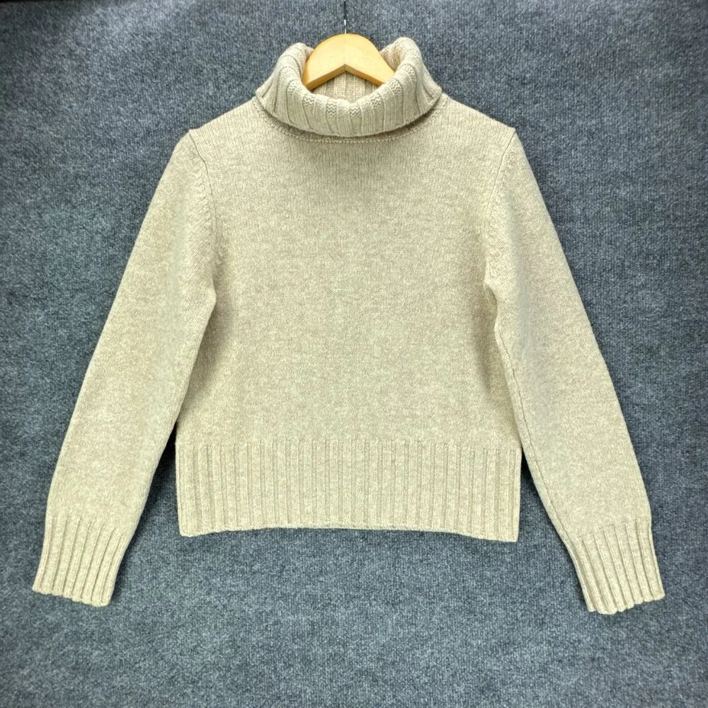**SOLD**Vtg J Crew Sweater Womens Large Wool Turtleneck Cropped Beige - Picture 1 of 15